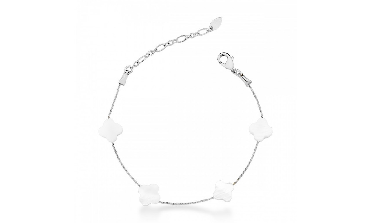 Pulseira Trevo Madrepérola Ródio Branco.