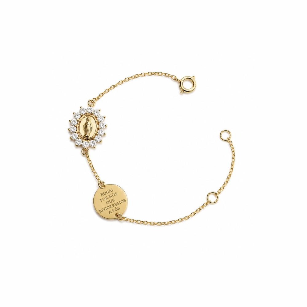 Pulseira Nossa Senhora Cravejada Banho de Ouro 18k. Pulseira Nossa Senhora Cravejada Banho de Ouro 18k.