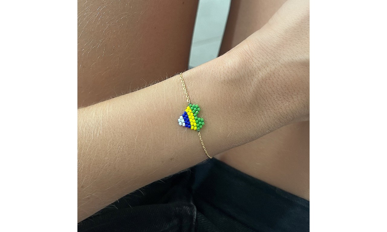 Pulseira Brasil Coração Feito a Mão Banho de Ouro 18k.