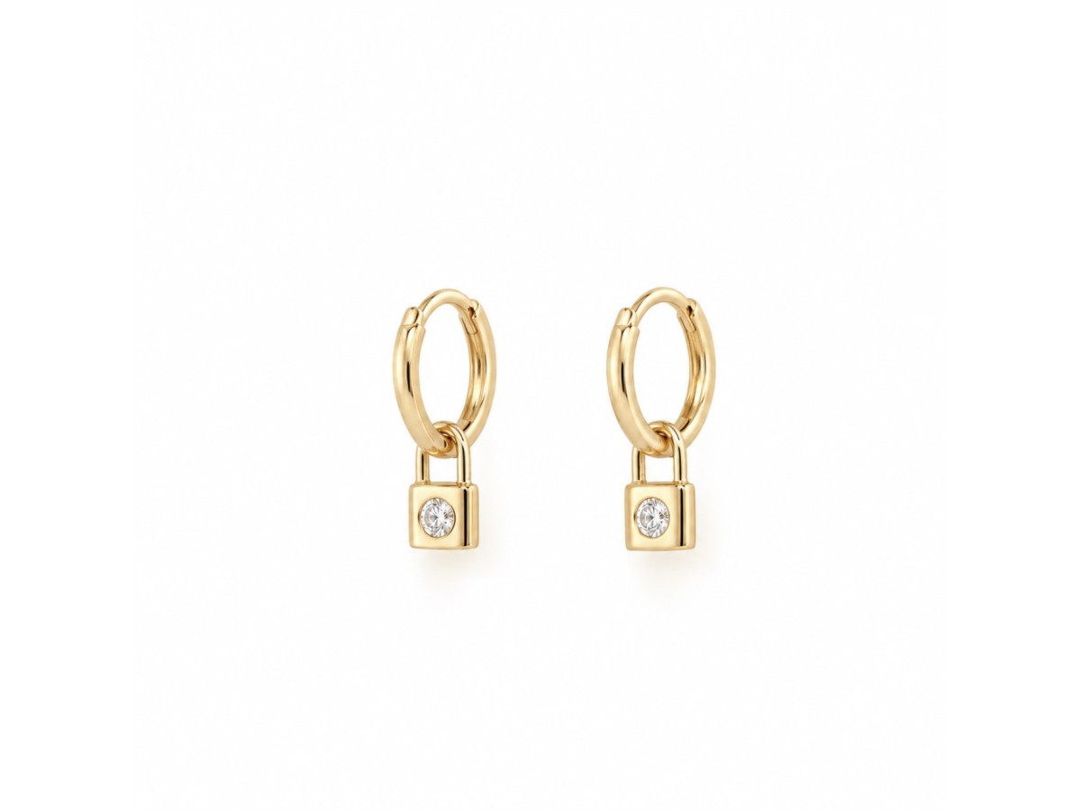 Brinco Argola Cadeado Ponto de Luz Banho de Ouro 18k