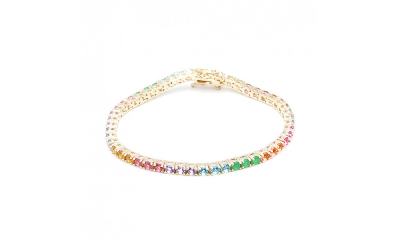 Pulseira Riviera Rainbow Luxo Banho de Ouro 18k.