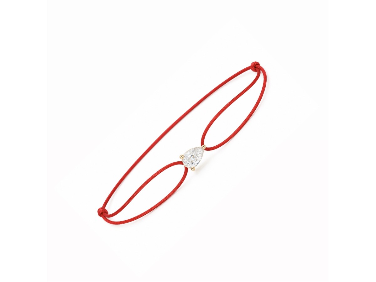 Pulseira Vermelha Gota Cristal Banho de Ouro 18k.