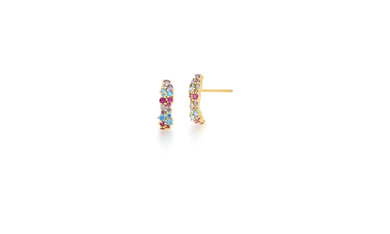 Brinco Ear Hook + Piercing Fake Colors Banho de Ouro 18k