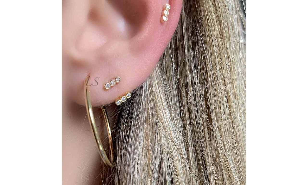 Brinco Mini Ear Jacket Pontinhos Banho de Ouro 18k