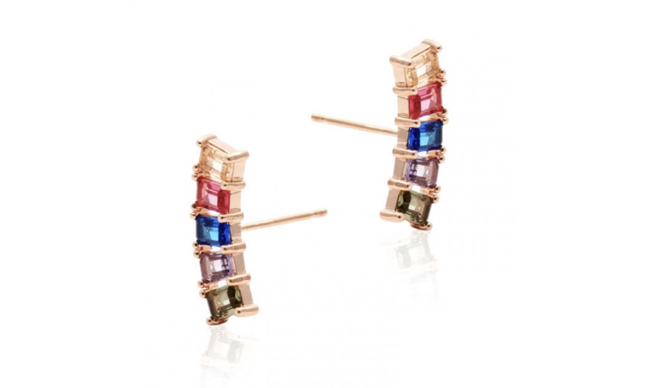 Brinco Ear Cuff Baguetado Colors Banho de Ouro Rosé.