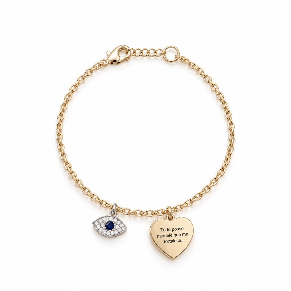 Pulseira Coração Proteção Banho de Ouro18k. Pulseira Coração Proteção Banho de Ouro18k.