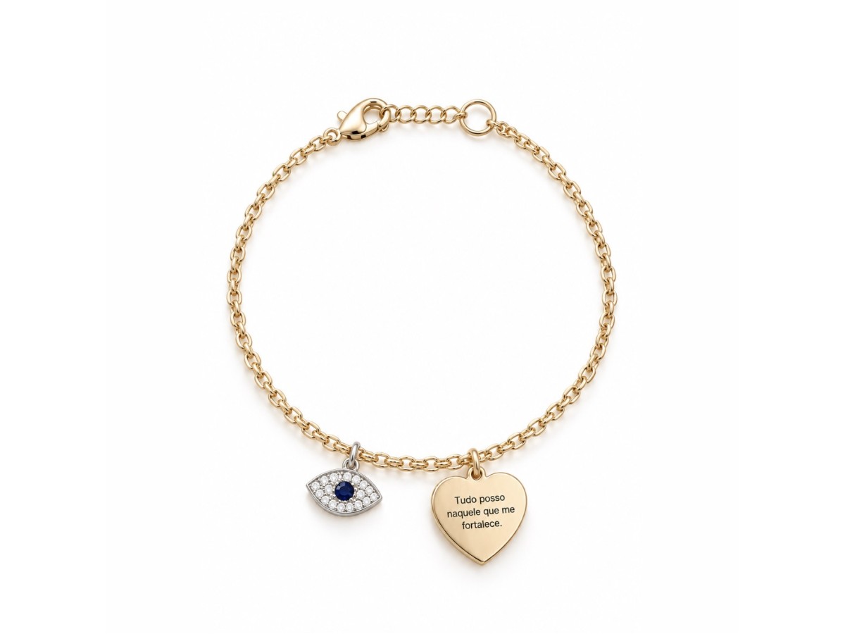 Pulseira Coração Proteção Banho de Ouro18k.
