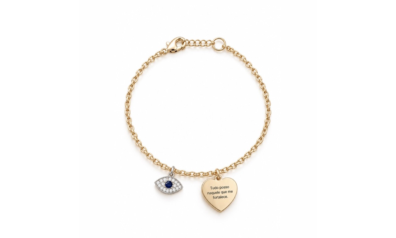 Pulseira Coração Proteção Banho de Ouro18k.