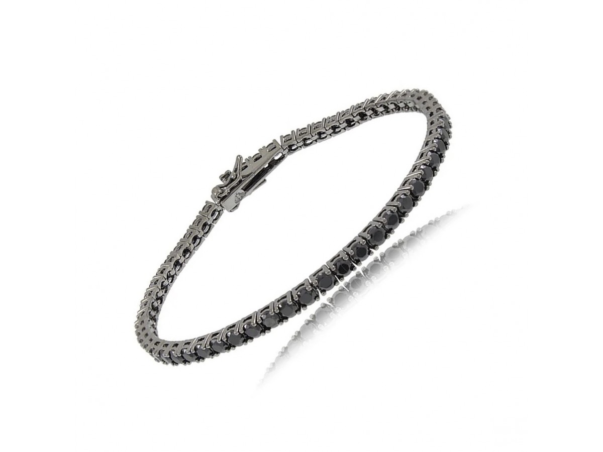 Pulseira Riviera Negra Luxo Prata 925.