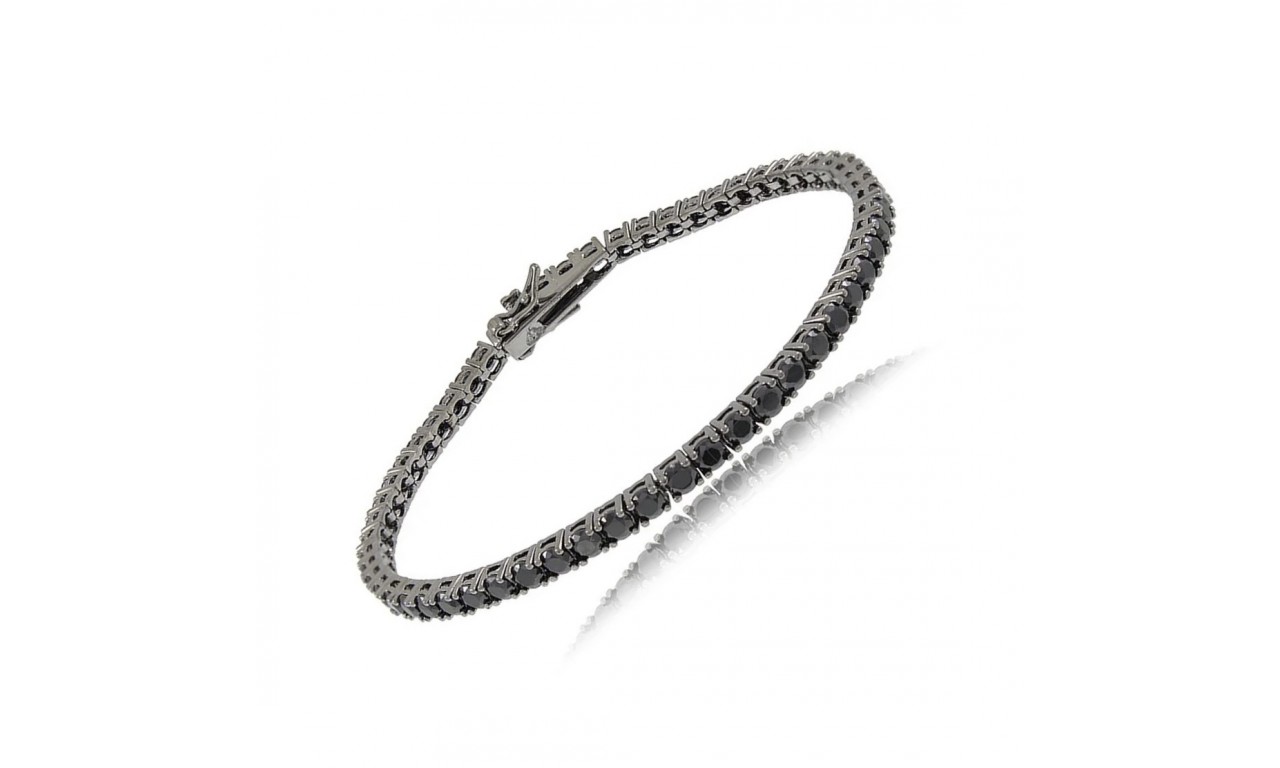 Pulseira Riviera Negra Luxo Prata 925.