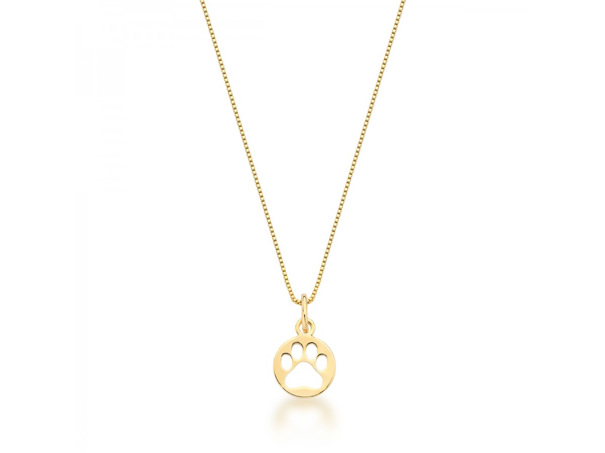 Colar Patinha de Cachorro Banho de Ouro 18K.