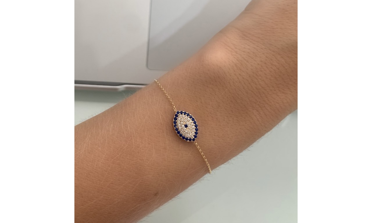 Pulseira Olho Grego Micro Cravação Banho de Ouro 18k