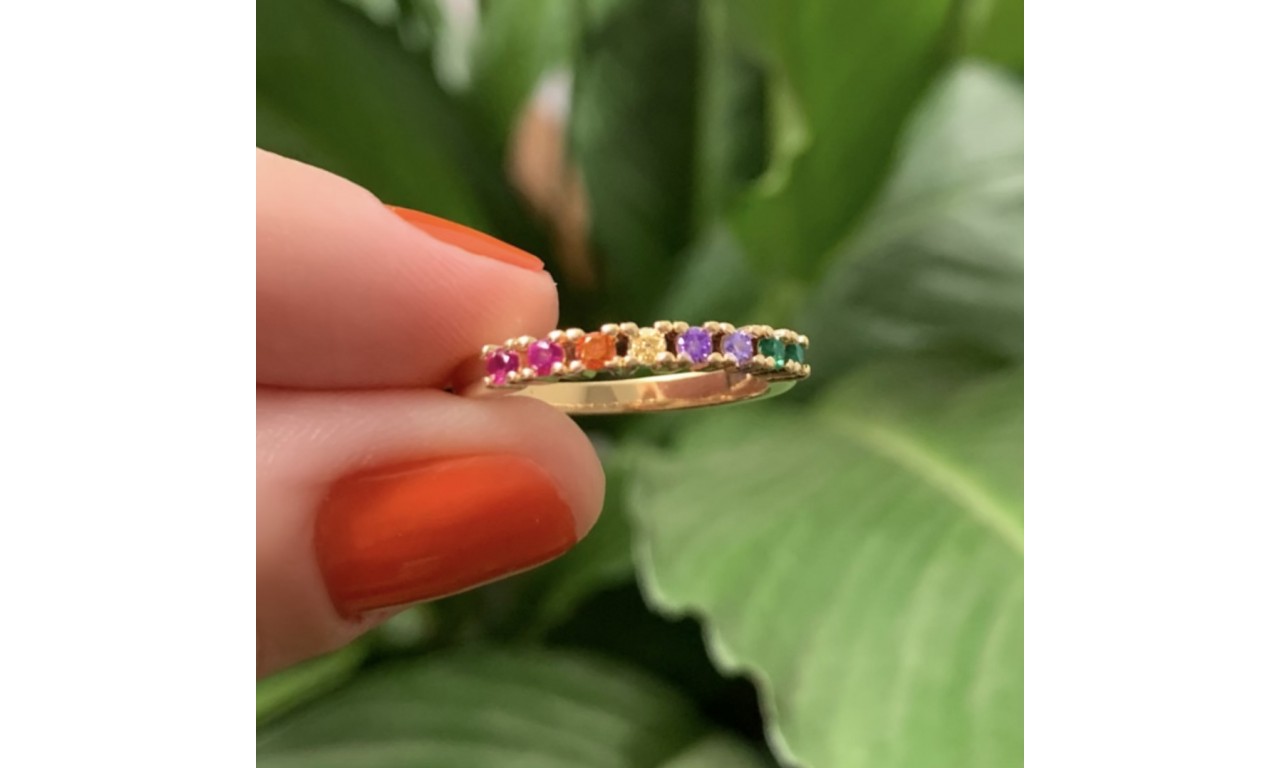 Anel Aparador Rainbow Banho de Ouro 18k.