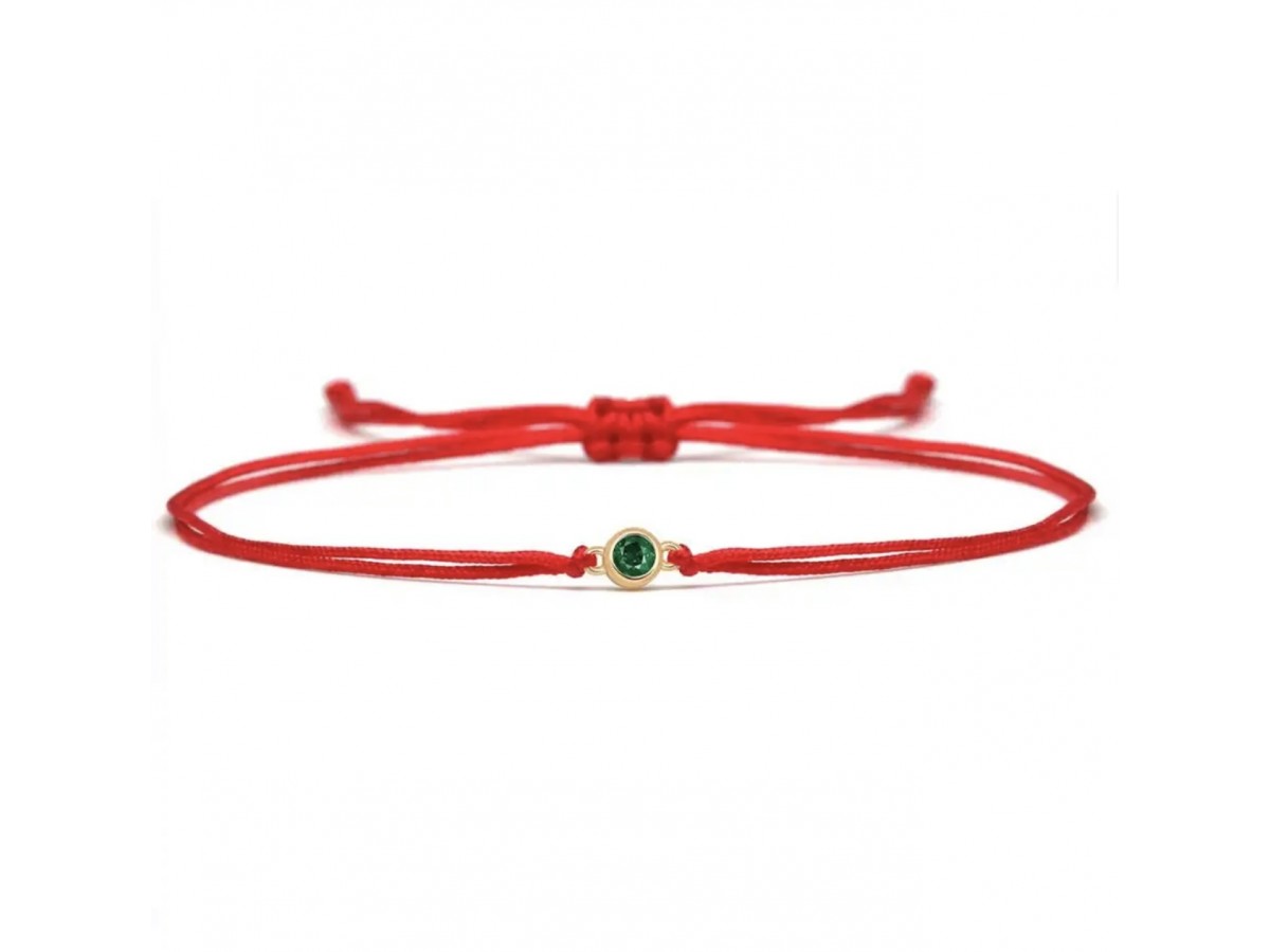Pulseira Vermelha Ponto de Luz Esmeralda Banho de Ouro 18k.