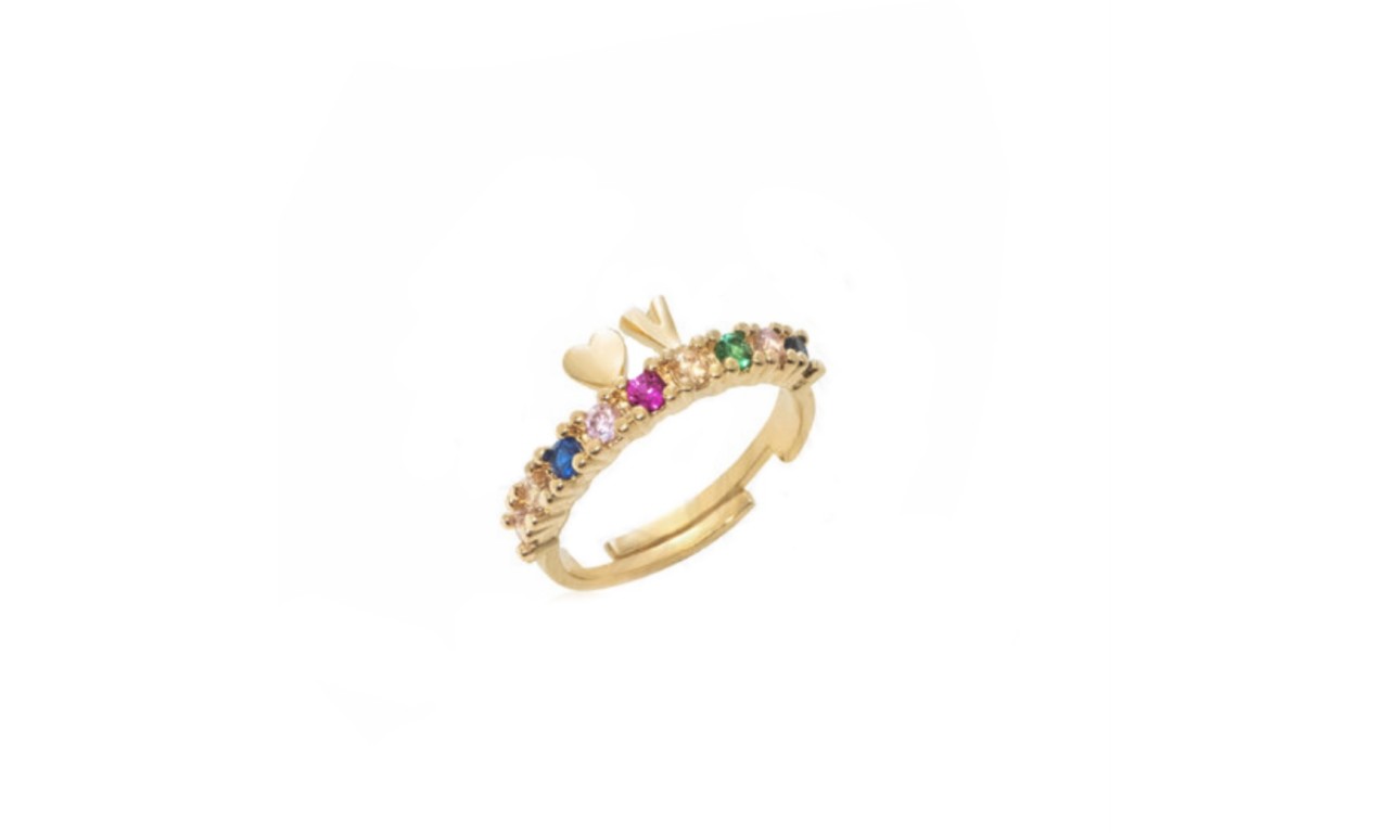 Anel Inicial Love Colors Banho de Ouro 18k.