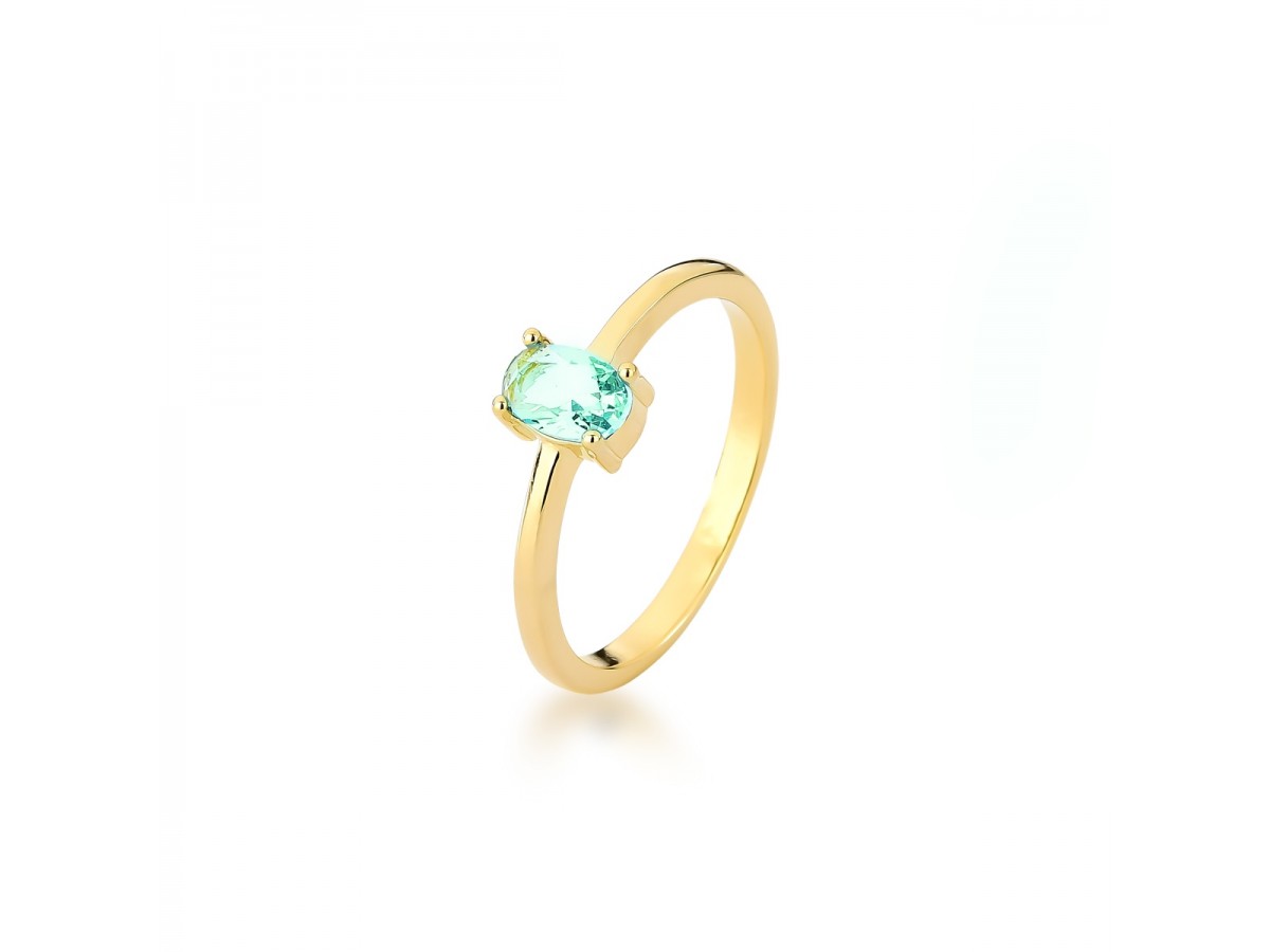 Anel Turmalina Ponto Oval Banho de Ouro 18k.