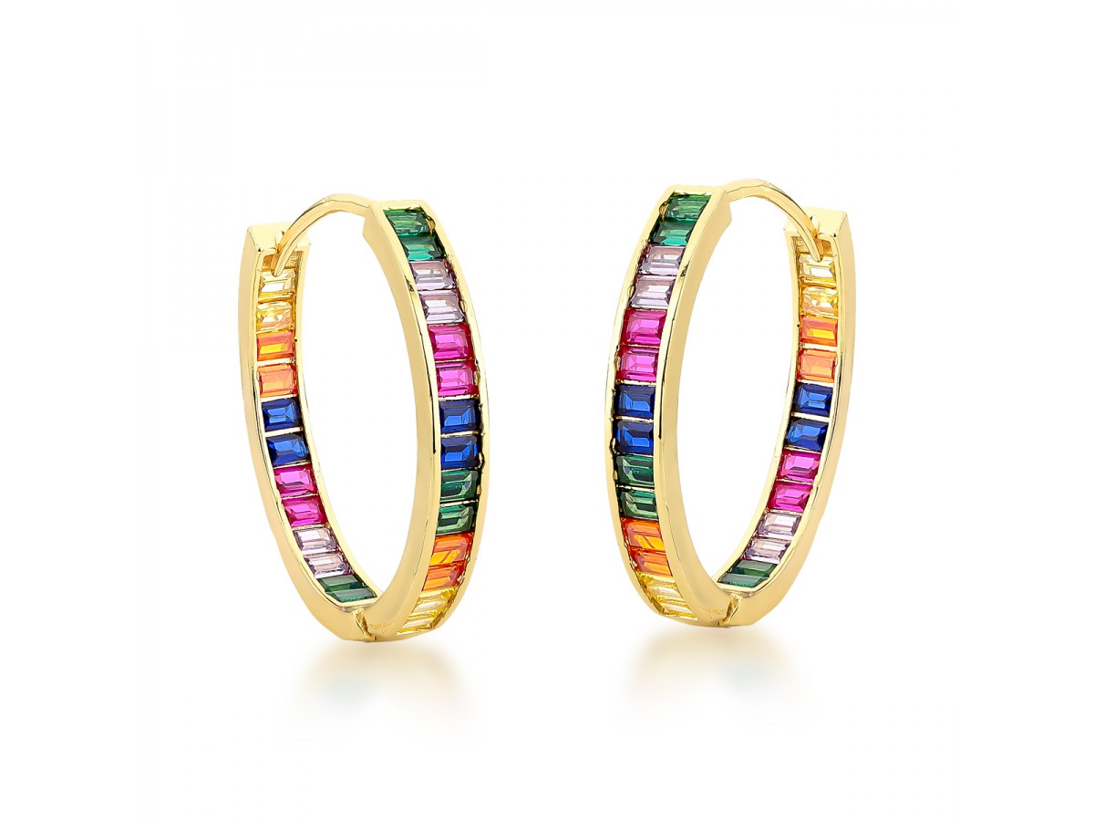 Brinco Argola Colorida Banho de Ouro 18k.