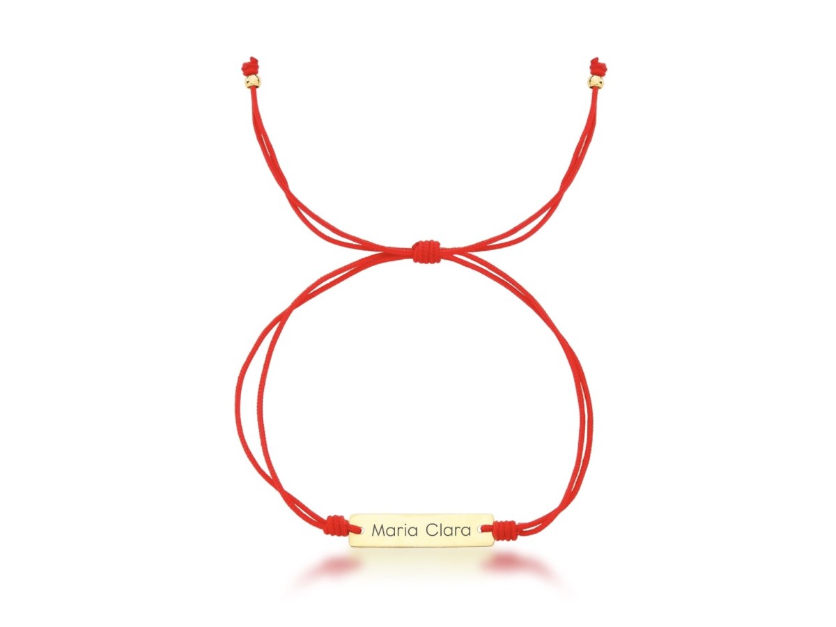 Pulseira Plaquinha Personalizada Vermelha Banho de Ouro 18k