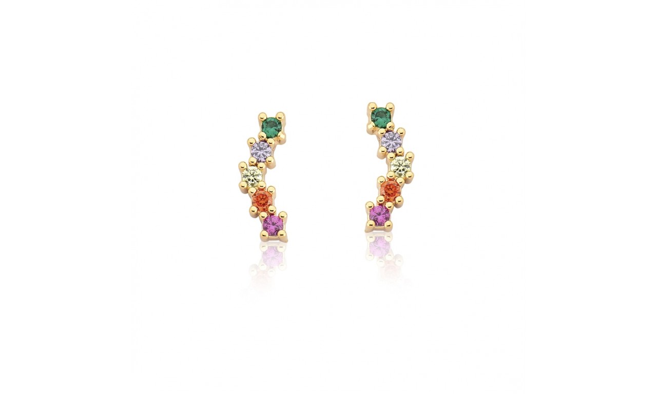 Brinco Mini Ear Cuff Rainbow Banho de Ouro 18k.