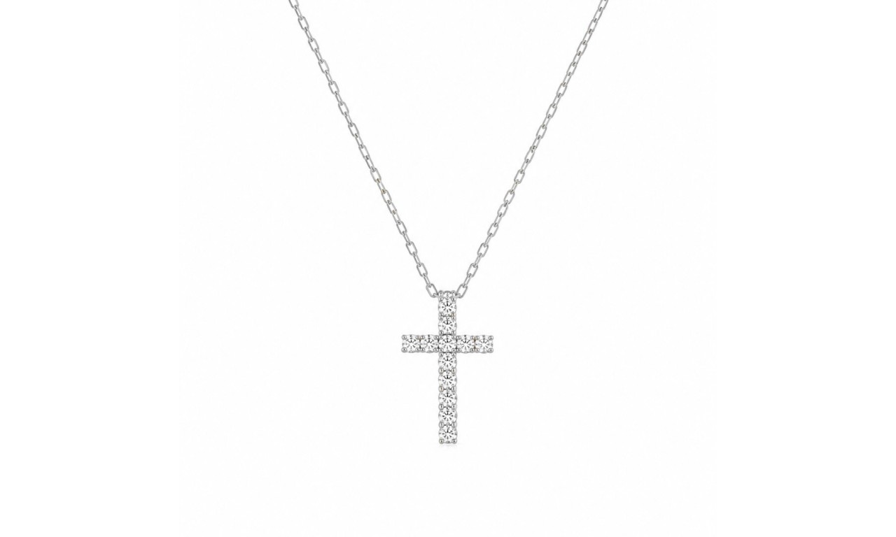 Colar Crucifixo Cravejado Ródio Branco.