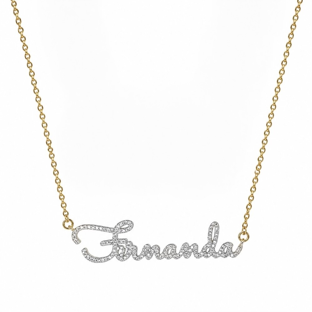 Colar Nome Micro Cravação Banho de Ouro 18k ou Ródio Branco. Colar Nome Micro Cravação Banho de Ouro 18k ou Ródio Branco.