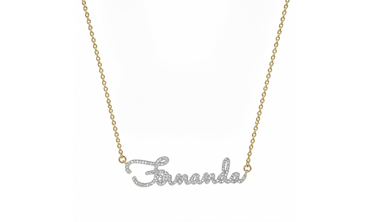 Colar Nome Prata 925 Micro Cravação Banho de Ouro 18k ou Ródio Branco.