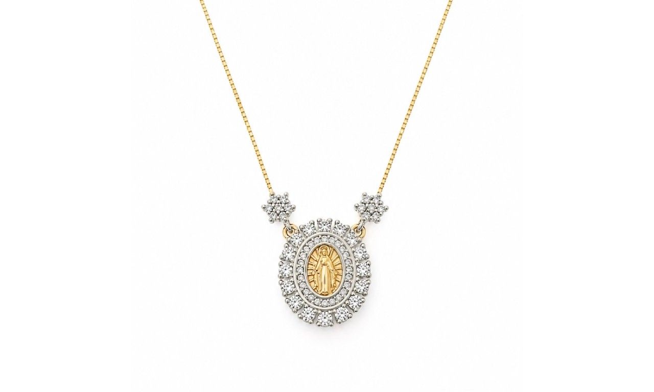 Colar Medalha Nossa Senhora das Graças Banho de Ouro 18k.