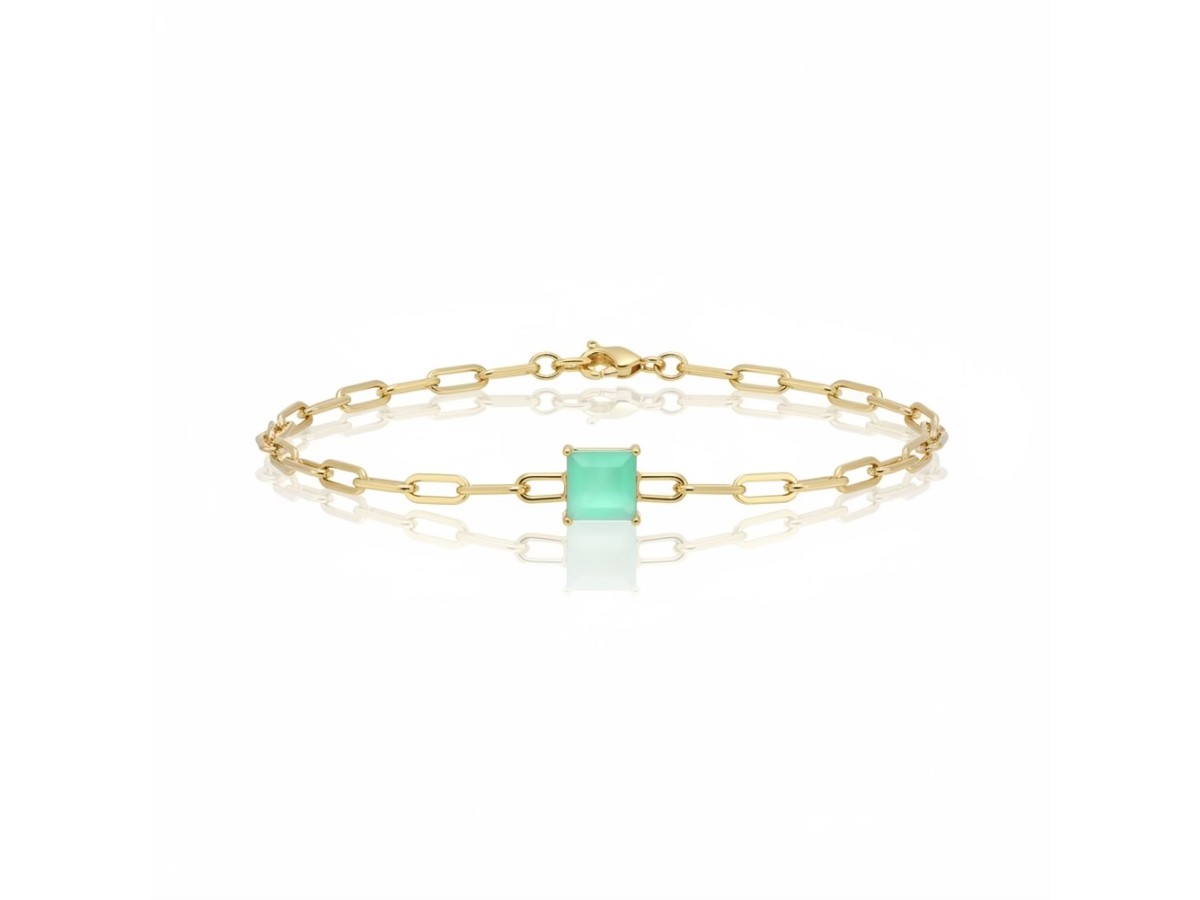 Pulseira Esmeralda Leitosa Banho de Ouro18k.