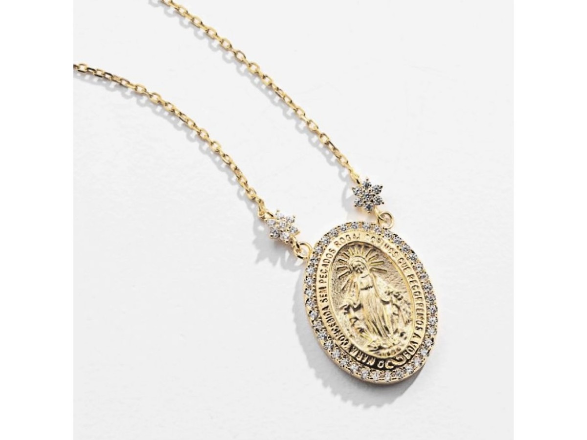 Colar Medalha Nossa Senhora Luxo Prata 925.