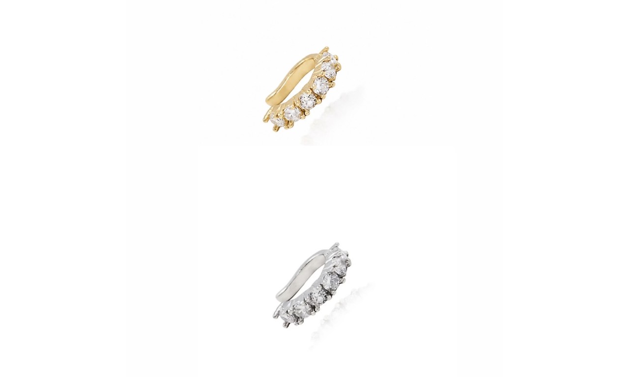 Piercing Fake Cravejado Banho de Ouro 18k ou  Ródio Branco.