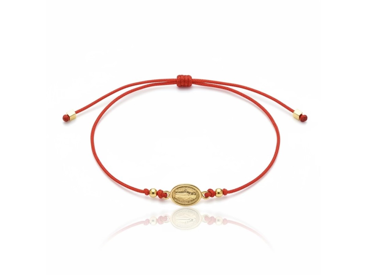 Pulseira Vermelha Nossa Senhora Banho de Ouro 18k.