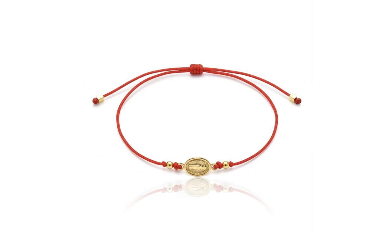 Pulseira Vermelha Nossa Senhora Banho de Ouro 18k.