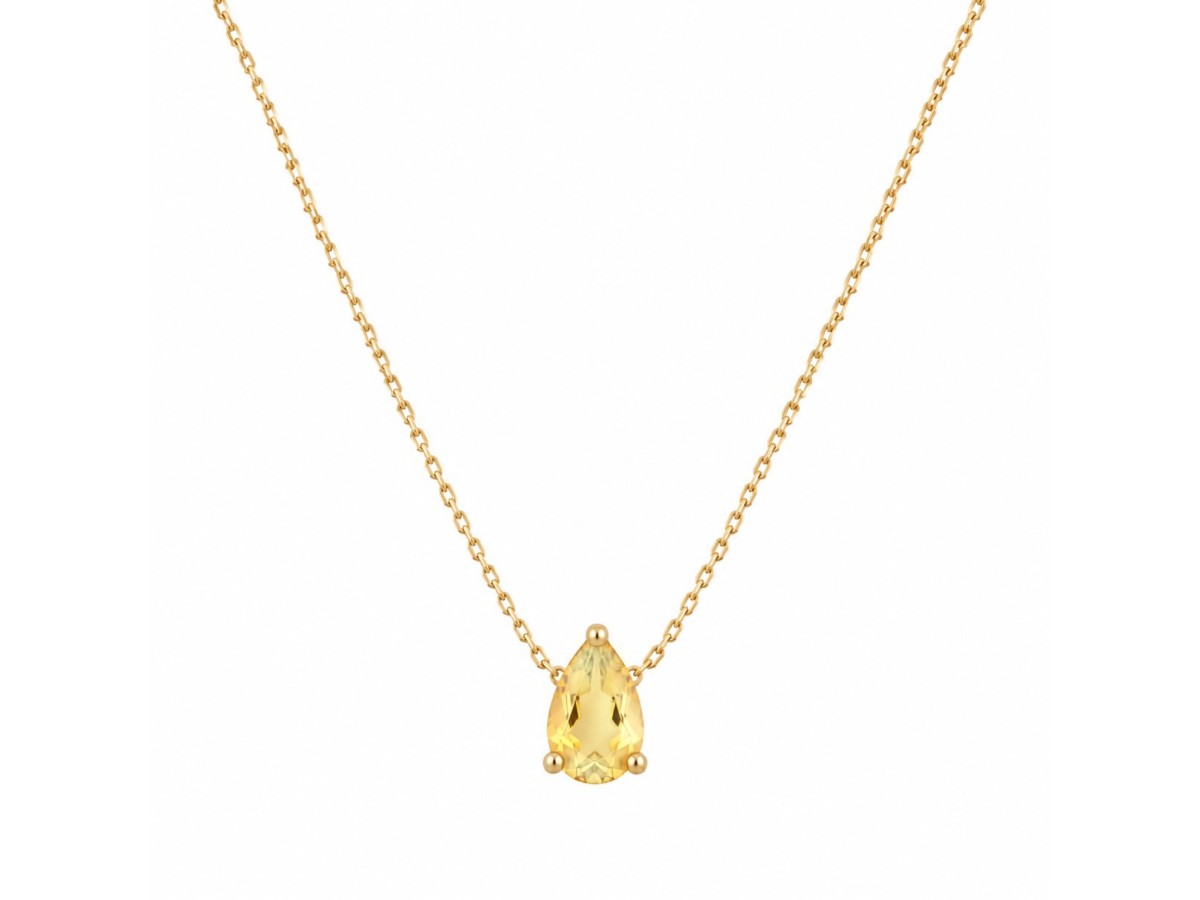Colar Gota Citrino Banho de Ouro 18k.