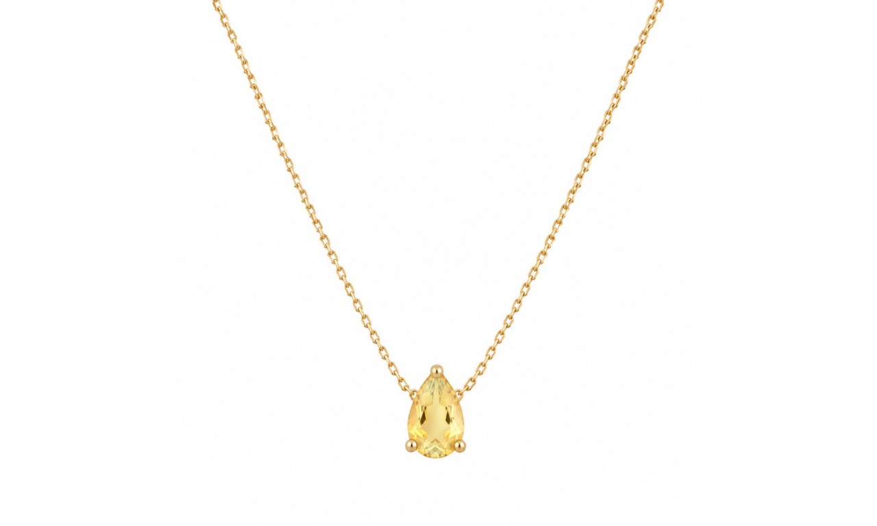 Colar Gota Citrino Banho de Ouro 18k.