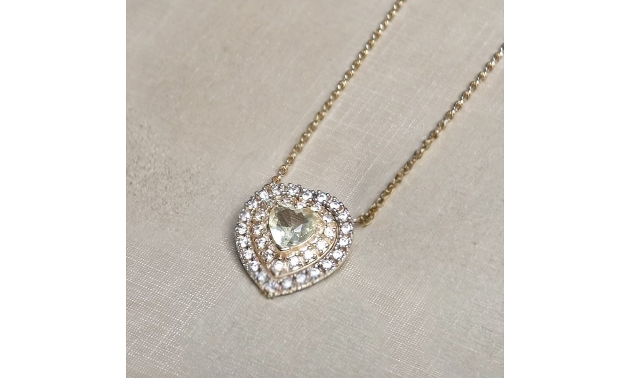 Colar Coração Citrino Banho de Ouro 18k.