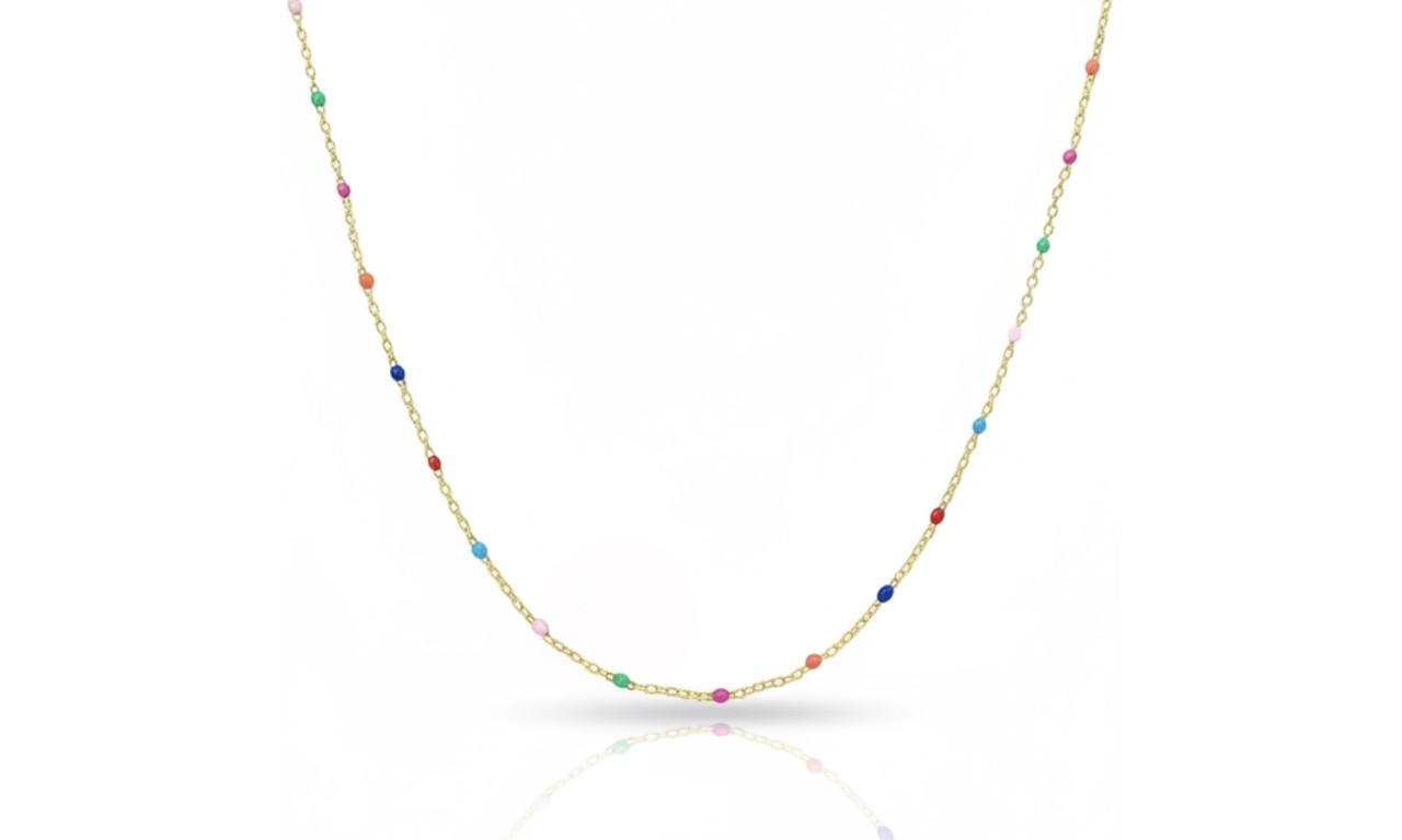 Colar Bolinhas Coloridas Esmaltadas Banho de Ouro 18k