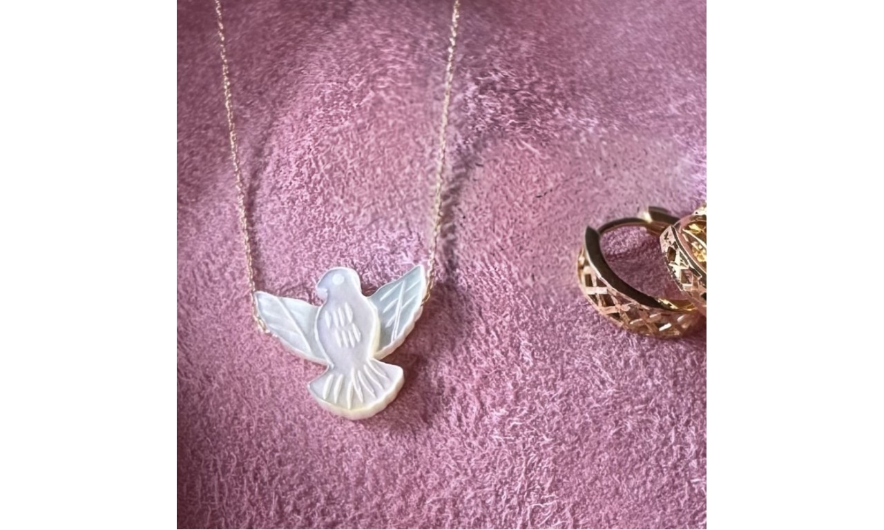 Colar Espírito Santo Madrepérola Banho de Ouro 18k.