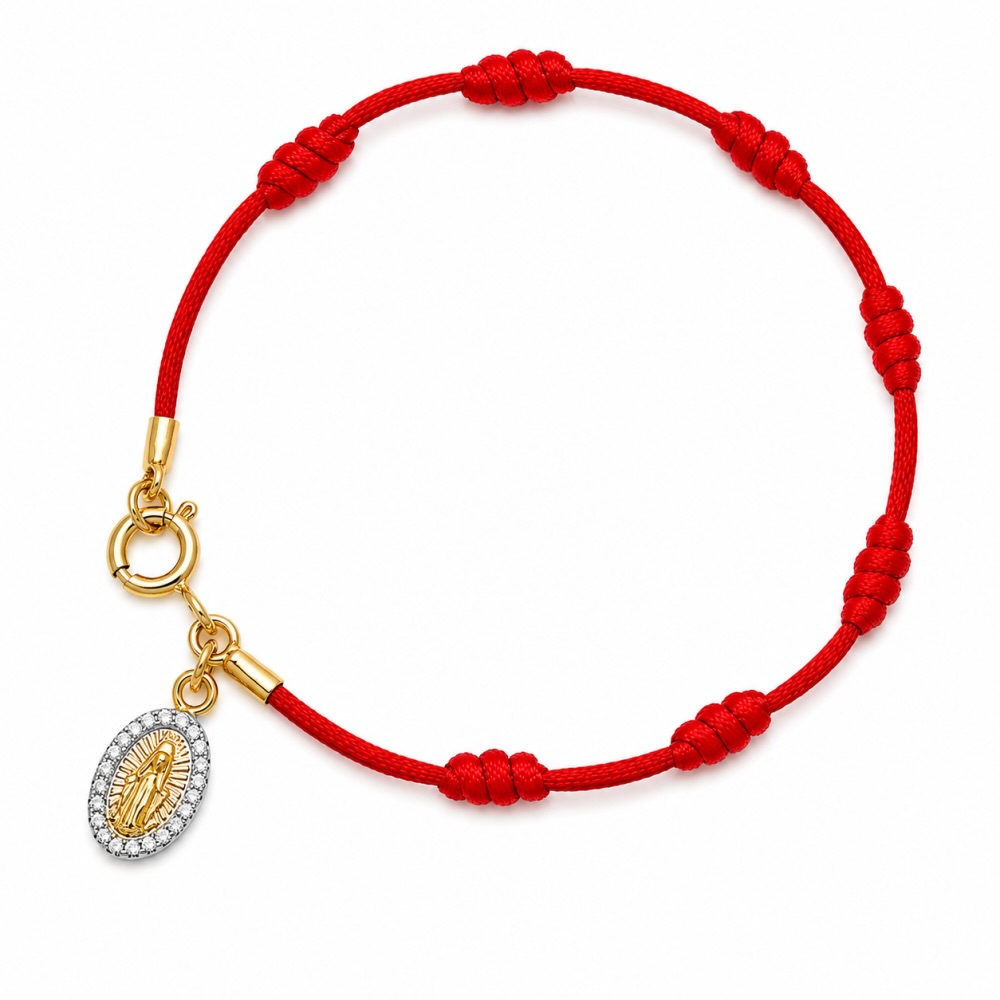 Pulseira 7 nós Fio de Seda Medalha Banho de Ouro 18k + Ródio Branco. Pulseira 7 nós Fio de Seda Medalha Banho de Ouro 18k + Ródio Branco.
