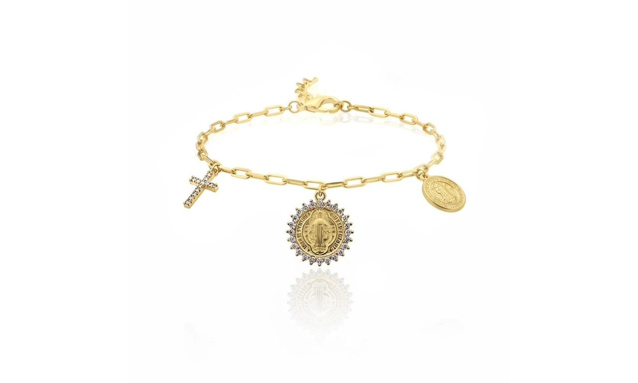 Pulseira São Bento Proteção Banho de Ouro 18k.