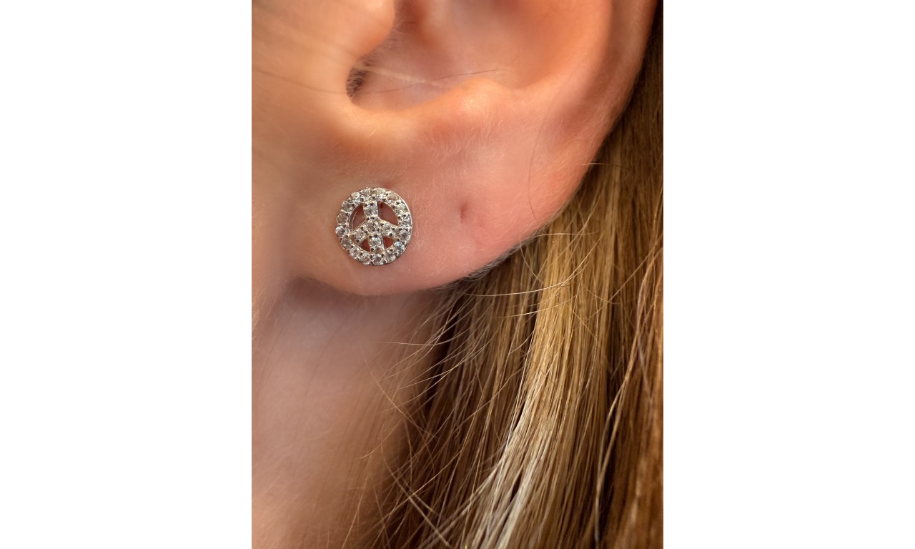 Brinco Símbolo da Paz Micro Cravejado Prata 925