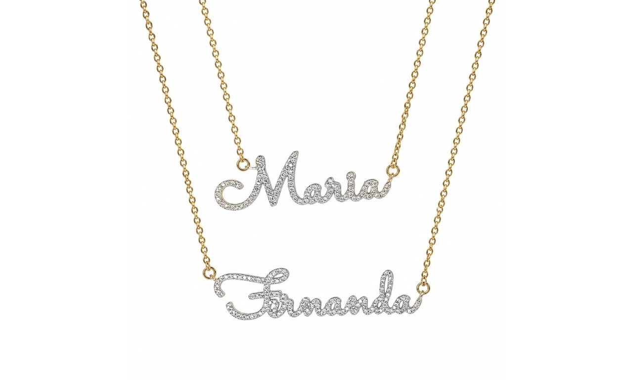Colar Nome Prata 925 Micro Cravação Banho de Ouro 18k ou Ródio Branco.