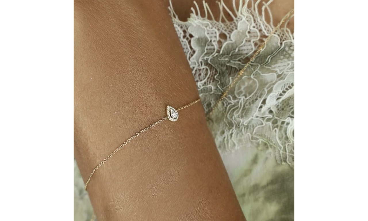 Pulseira Gota Cristal Cravejada Banho de Ouro18k.