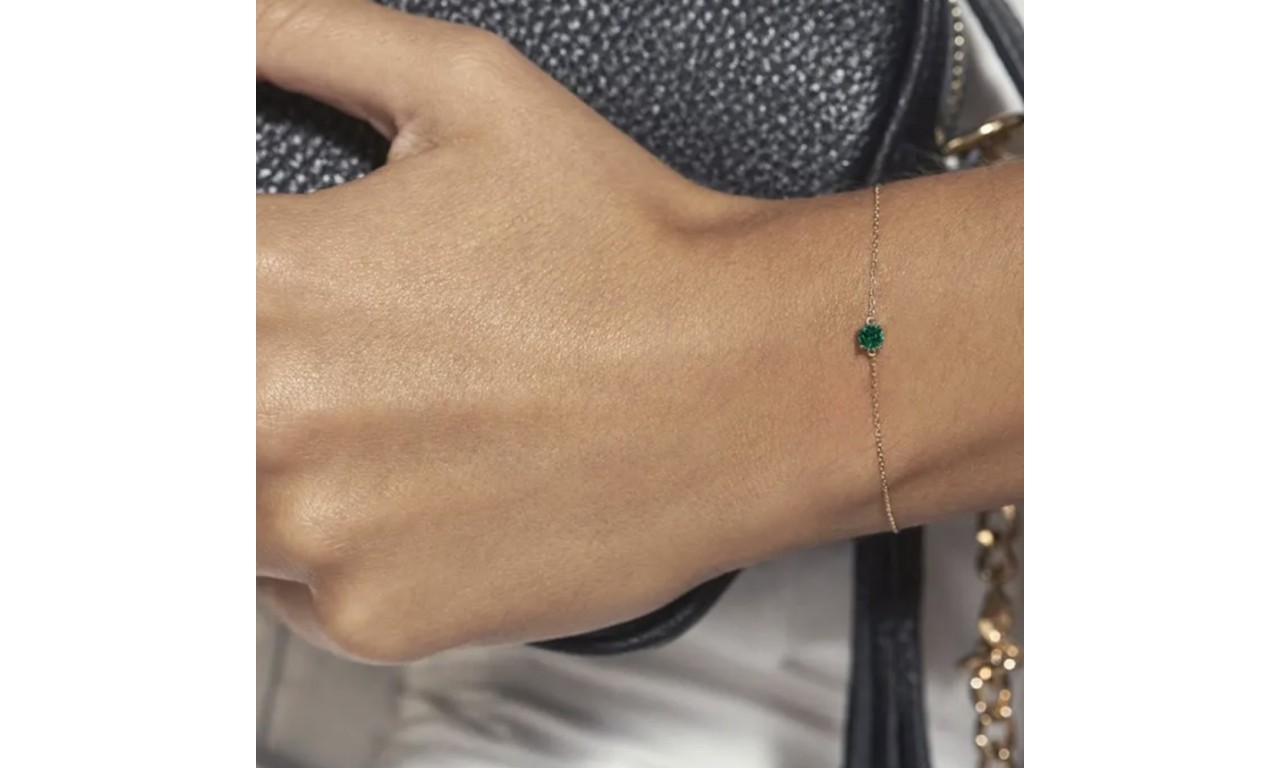 Pulseira Ponto Esmeralda Banho de Ouro 18k.