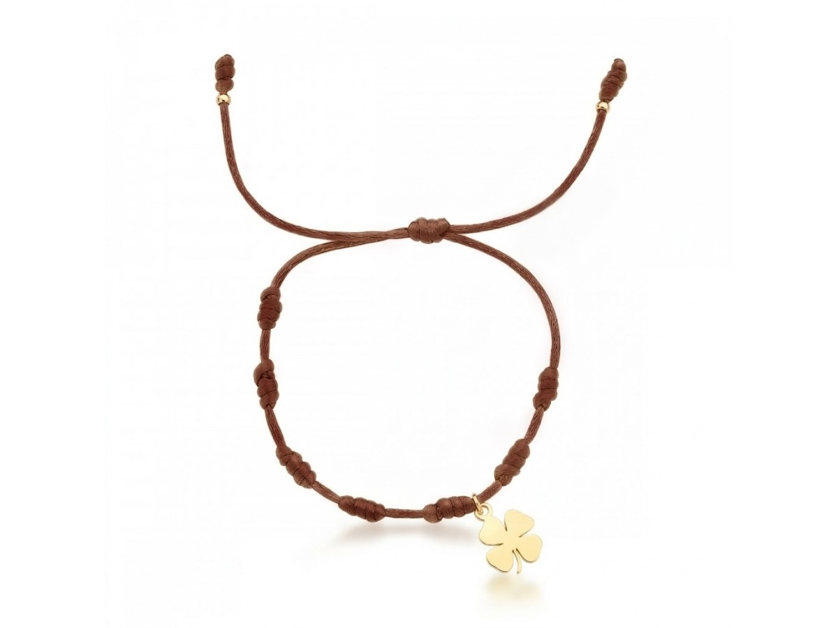 Pulseira 7 Nós Trevo Fio de Seda  Banho de Ouro 18k.