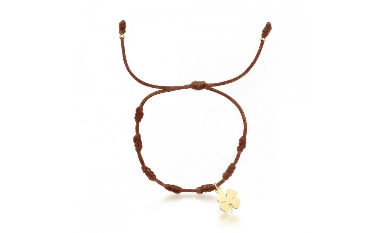 Pulseira 7 Nós Trevo Fio de Seda  Banho de Ouro 18k.
