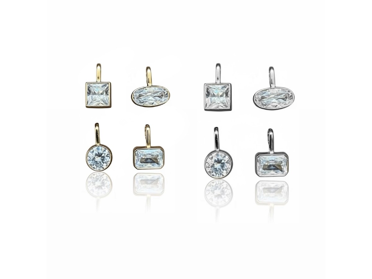 Pingente Cristal Encaixe Banho de Ouro 18k ou Ródio Branco.
