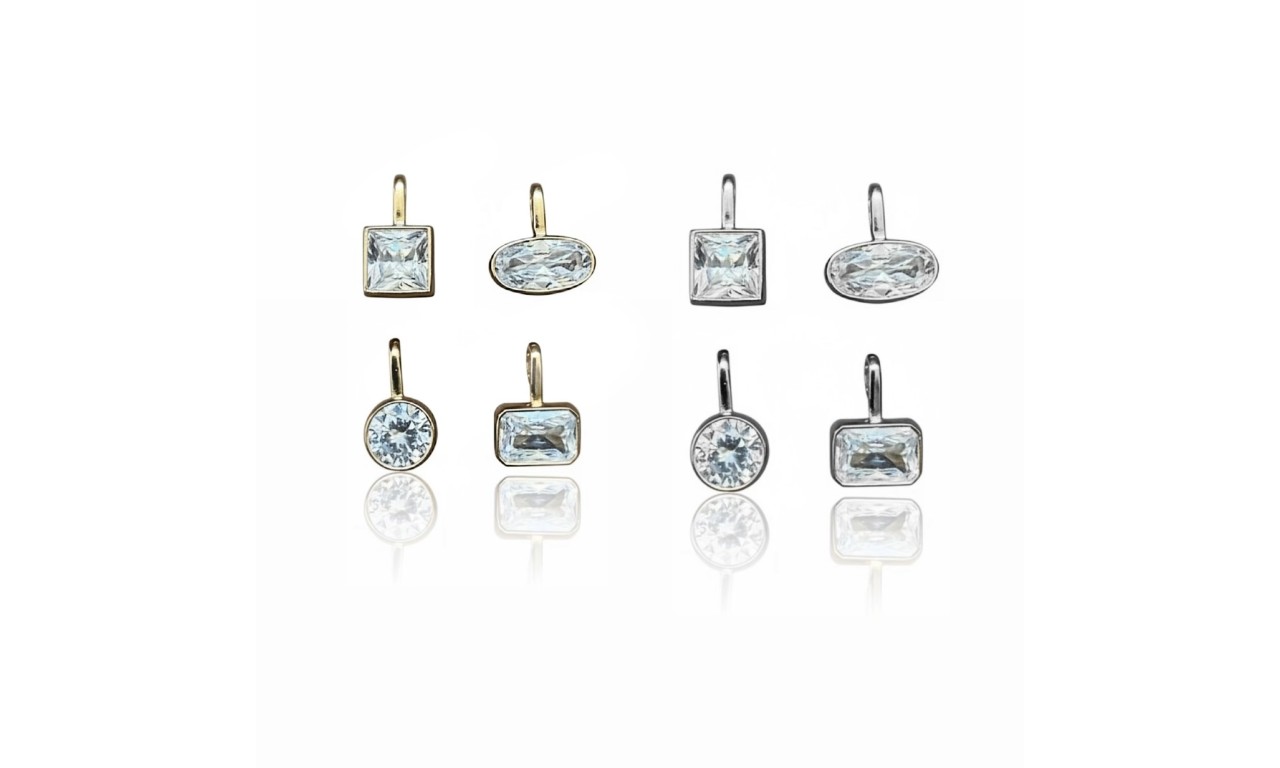 Pingente Cristal Encaixe Banho de Ouro 18k ou Ródio Branco.