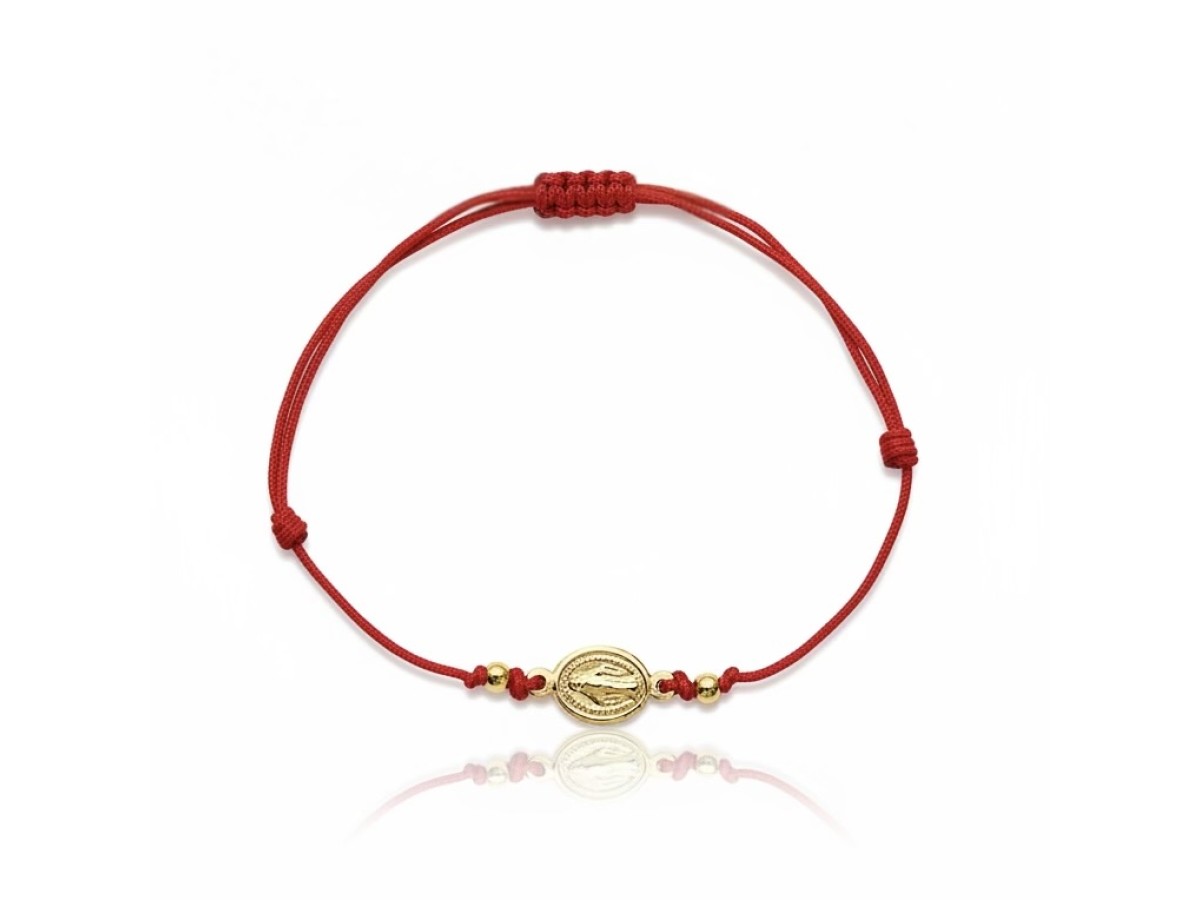 Pulseira Vermelha Nossa Senhora Banho de Ouro 18k.