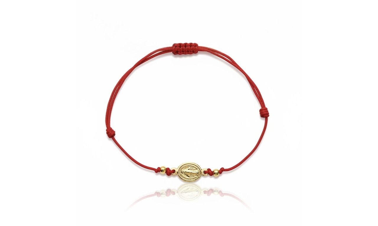 Pulseira Vermelha Nossa Senhora Banho de Ouro 18k.