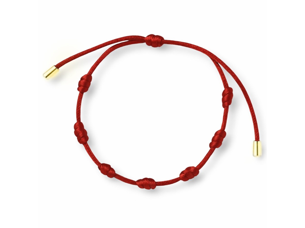 Pulseira 7 nós Fio de Seda Banho de Ouro 18k ou Ródio Branco.